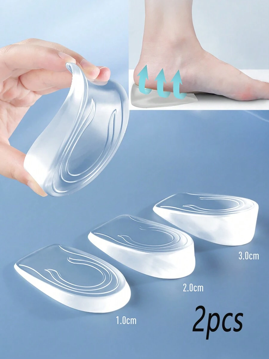 2pcs Invisible Soft Silicone Shoe Inserts, Super Elastic, Heightening Insoles, Foot Protection Pad, Relieve Fatigue - Clear - View 1