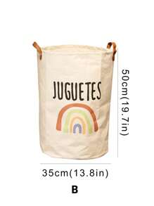 1pc Cartoon Cute Cotton Washable Laundry Basket, Dirty Clothes Storage Basket, Toy Organizer Basket, Foldable Storage Bag, Bedroom Clothes Organizer Basket, Printed Basket, Suitable For Various Home Decor & Storage - Beige - View 3