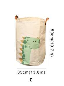 1pc Cartoon Cute Cotton Washable Laundry Basket, Dirty Clothes Storage Basket, Toy Organizer Basket, Foldable Storage Bag, Bedroom Clothes Organizer Basket, Printed Basket, Suitable For Various Home Decor & Storage - Beige - View 4