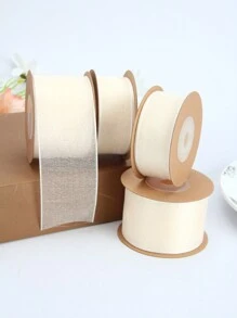 1 Roll 1.5 Inch Wide Ribbon, 354 Inch Long Beige Sheer Ribbon, For Flower Gift, Present, Valentine's Day, Wedding, Festival, Bouquet, Cake Wrapping, Decoration, Bowknot, Satin Ribbon - Beige - View 2