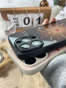 1 funda para teléfono de cobertura completa de vidrio y TPU líquido con patrón de vidrio de fuegos artificiales, funda protectora antigolpes y absorción de choques compatible con iPhone 12/13/14/15 Pro Max (compatible con todos los modelos) - BL0124# Fuegos artificiales Líquido Verde Aguacate - Ver 2