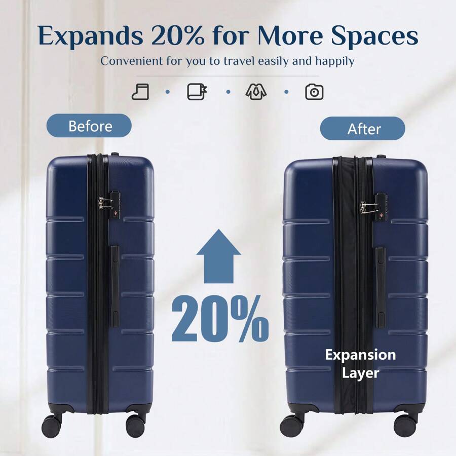 3 In 1 Expandable Luggage Bag Sweetcrispy 3 Sizes Luggage, Hardside Expandable Suitcase With Double