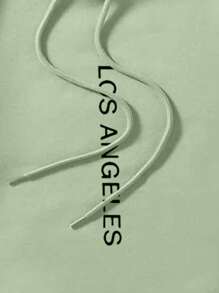 Capucha térmica con estampado de letra con bolsillo de canguro con cordón - Verde - Ver 8