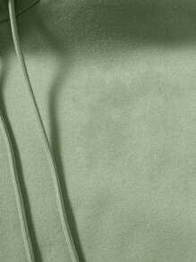 Capucha térmica con estampado de letra con bolsillo de canguro con cordón - Verde - Ver 6