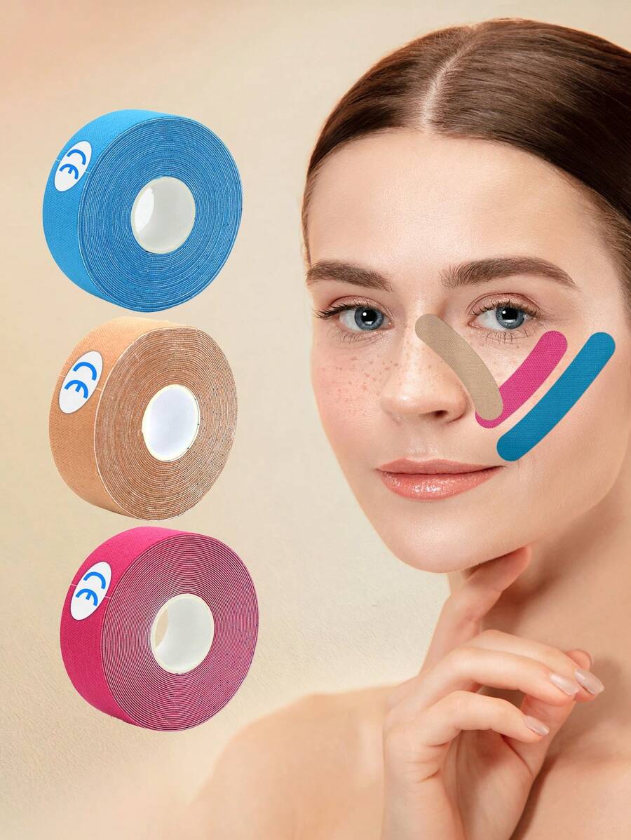 Skin Tightening Myofascial Face Lift Strips, 1 Pc Pure Pink Blue Nude Color Elastic Facial Wrinkle Tape For Lifting Sagging Jowls Neck Skin Face Double Chin V Jawline - Multicolor - View 1
