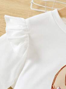 Tween Girl Cartoon Characters Printed Short Sleeve Top With Flower Print Casual Pants Set - White - View 4