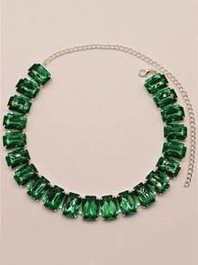 Fashionable Simple Square & Multicolor Rhinestone Necklace, Bride Wedding Dress Accessory For Women