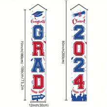 2 Pièces, Bannière De Panneau De Porche De Remise Des Diplômes 2024, Bannière De Porte De Panneau De Porche De Remise Des Diplômes Bleue Et Rouge, Drapeau De Bannière Suspendue De Félicitations De Classe De 2024 Pour L'obtention Du Diplôme De Lycée Et Université. Décorations De Fête - Multicolore - Voir 3