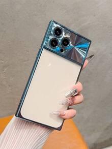 Square Transparent Electroplated Cd Texture Protective Phone Case With Large Window, Anti-Slip, Compatible With IPhone - Blue - View 2