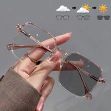 Gafas de moda progresivas multifocales con accesorios fotocromáticos y de lentes para mujeres - Gris - Ver 9