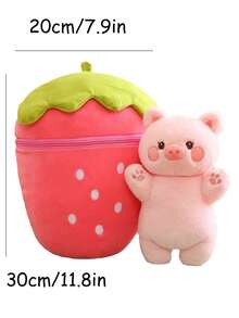1 件创意兔子和猪娃娃可变形为草莓兔子、水果小猪、胡萝卜兔子、猪娃娃、可爱草莓猪毛绒玩具 - 彩色 - 查看 6
