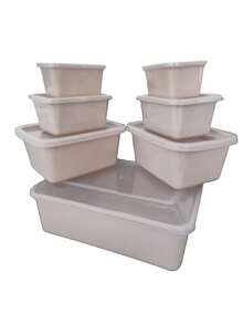 Kit 7 Peças De Potes Plástico De Cozinha Com Tampa Transparente Para Marmita Conjunto de Utensílios Organizadores Retangular