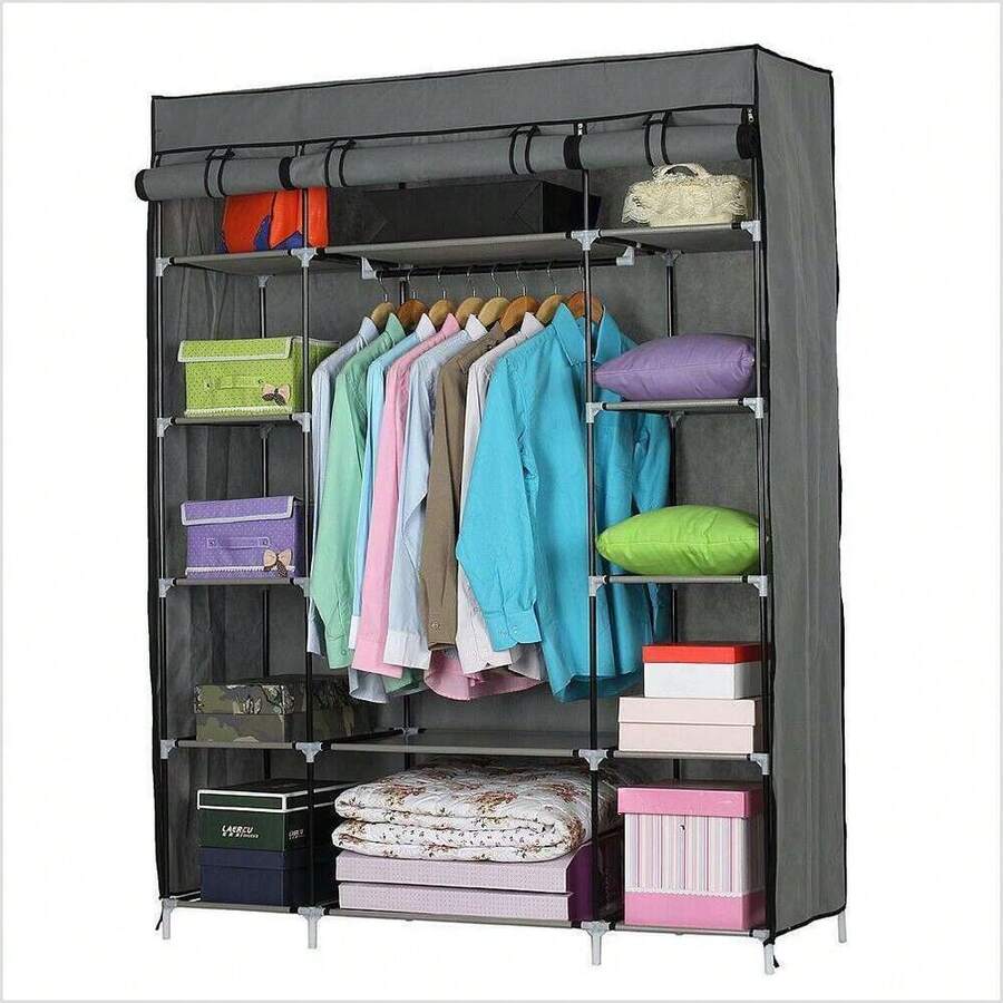 5-Layer Door Portable Closet Wardrobe Clothes Rack Storage Organizer Shelf Gray - 彩色 - 查看 1