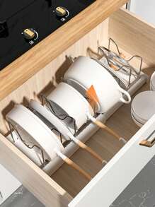 CASEGRACE 1pc Adjustable Kitchen Storage Rack, Pot Lid Holder, Retractable Inner Cabinet Pot & Pan Organizer, Countertop Bowl & Plate Rack, Multi-Purpose Kitchen Storage Supplies