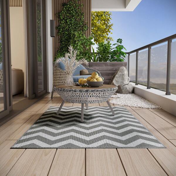 Outsunny Outdoor-Teppich, wasserdichter Kunststoffteppich, Balkonteppich mit doppelseitigem Design, für Terrasse, Balkon, Camping, Hellgrau+Weiß, 121 x 182 cm