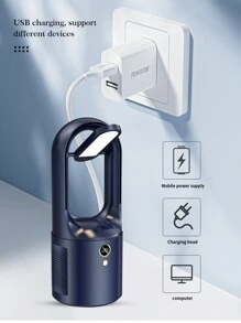 1入組usb充電式便攜風扇,數字顯示和夜燈無葉風扇,靜音6档調節,適合於學習,辦公室,家庭,宿舍,臥室等場所