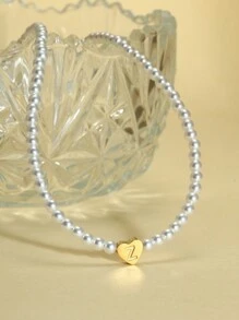 1pc Simple All-Match 26 Letters Pendant Faux Pearl Necklace, Essential For Traveling And Vacation - White - View 19