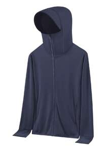 夏季UPF 50+防紫外线男士连帽轻薄透气防风夹克，休闲钓鱼外套