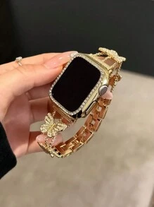 1 条 表带，男女皆宜。蝴蝶形水钻金属兼容 38mm40mm41mm 42mm45mm 46mm49mm、 系列 11/10/9/8/7/6/5/4/3/2/1/SE/Ultra1/2/3、可调节腕带、钻石不锈钢金属表带、新年礼物（仅表带）