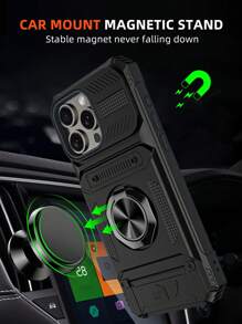 Habyby Compatible With IPhone Cases For Men Men Armor Card Case With Magnetic Ring Holder Compatible With IPhone & Compatible With Samsung 24 Series - Black - View 3