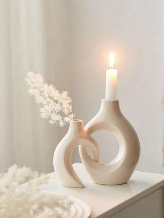 2pcs Candle Holders For Modern Minimalist Wedding Centerpiece Or Scandinavian Home Decor, Ceramic Candle Holder For Modern Home Decor, Matte Snuggle Boho Candle Holders For Candlesticks Halloween,Spooky,Autumn,Festival,Holiday ,Winter,Holiday,Festival,Room Decor,Gifts Birthday Graduation