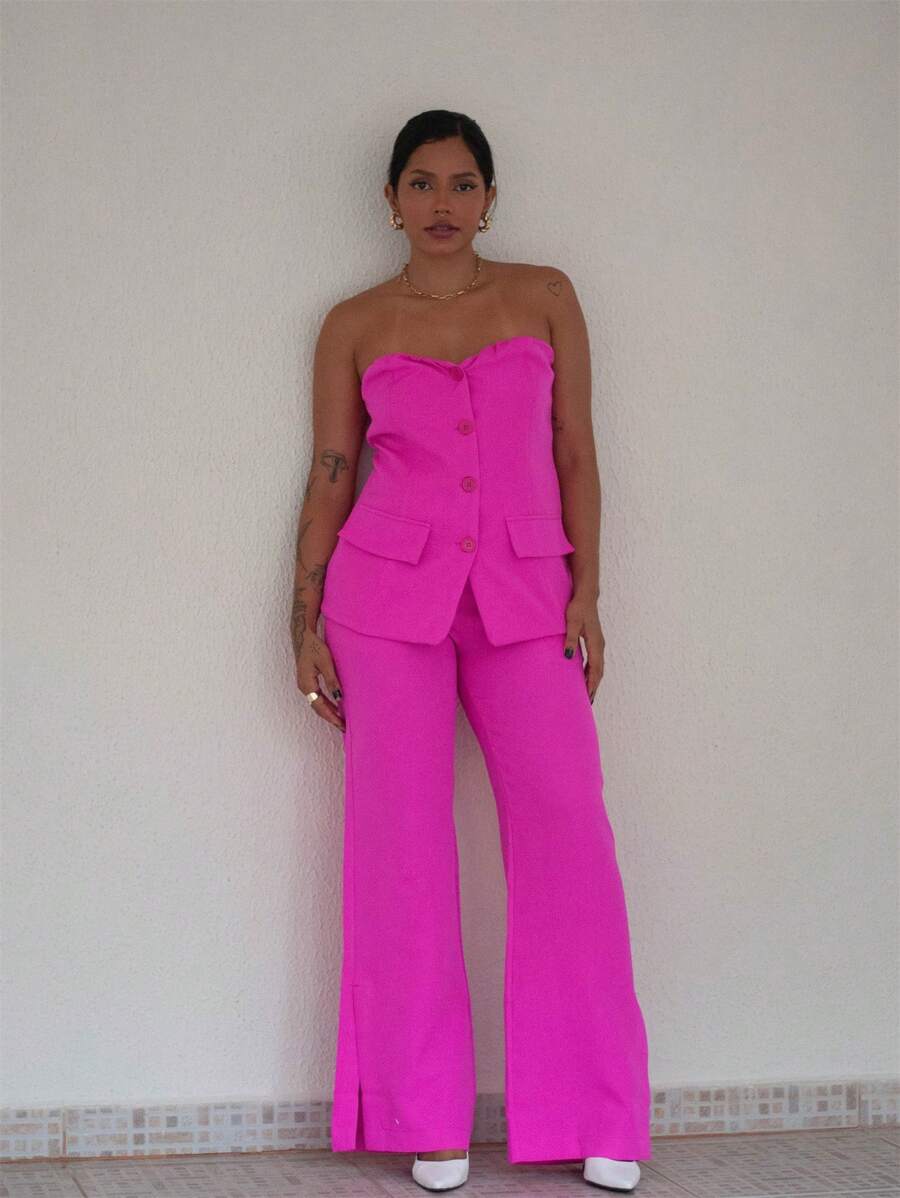 Women Two-Piece Outfits - 玫紅色 - 查看 1