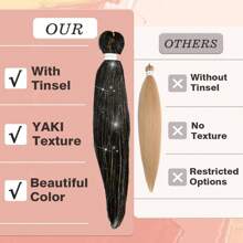 預伸直燙辮髮,內含閃爍亮片髮延伸,柔軟的yaki質地,易於鉤織扭轉辮髮,合成盒辮髮,適合女性使用 - 自然黑 - 查看 5