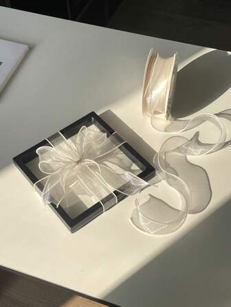 1 Roll Gift Wrapping Ribbon, Simple Solid Color Present Long Ribbon, Romantic & Aesthetic Organza Ribbon, Used For Cake Box Packaging, Flower Tying, Decoration, Wavy Edge