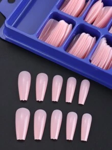 Móng Tay Giả Quan Tài Dài Màu Hồng Khỏa Thân 100 Cái/hộp Vỏ Trong Mờ Đơn Giản Thời Trang Bóng Acrylic Cao Cấp Ấn Vào Móng Tay Giả Cho Salon Thiết Kế Nối Dài Móng Tay Đồ Dùng Làm Móng - Màu Hồng baby - Xem 2