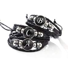 suteyi Personalized Alphabet PU Leather Bracelet, Handmade & Stylish, Glass Beads, Plated White K, Comfortable & Gift For Ages 15+