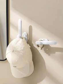 1pc Clothes Hat Organizer With L-Shaped Retractable Hook, Wall Mounted Storage Rack For Bedroom Closet Organization No-Drill - White - View 4