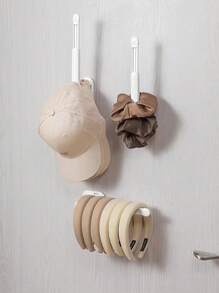 1pc Clothes Hat Organizer With L-Shaped Retractable Hook, Wall Mounted Storage Rack For Bedroom Closet Organization No-Drill - White - View 6