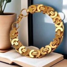 1pc 18k Gold Plated Stainless Steel 11mm Waterproof Ins Style Handmade Braided Bracelet For Men And Women Daily Wear