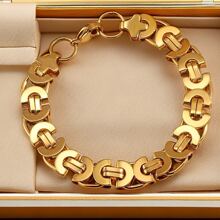 1pc 18k Gold Plated Stainless Steel 11mm Waterproof Ins Style Handmade Braided Bracelet For Men And Women Daily Wear