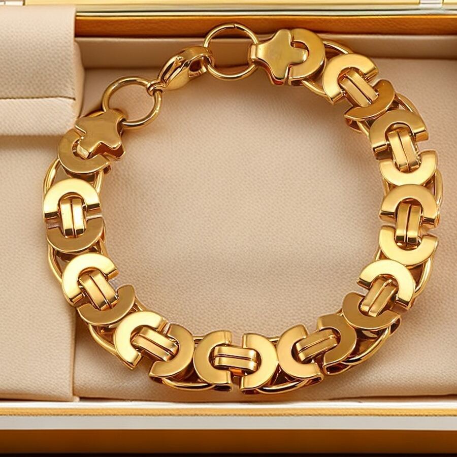 1pc 18k Gold Plated Stainless Steel 11mm Waterproof Ins Style Handmade Braided Bracelet For Men And Women Daily Wear