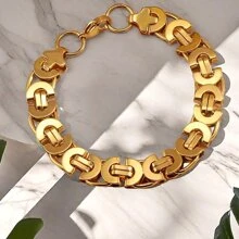 1pc 18k Gold Plated Stainless Steel 11mm Waterproof Ins Style Handmade Braided Bracelet For Men And Women Daily Wear