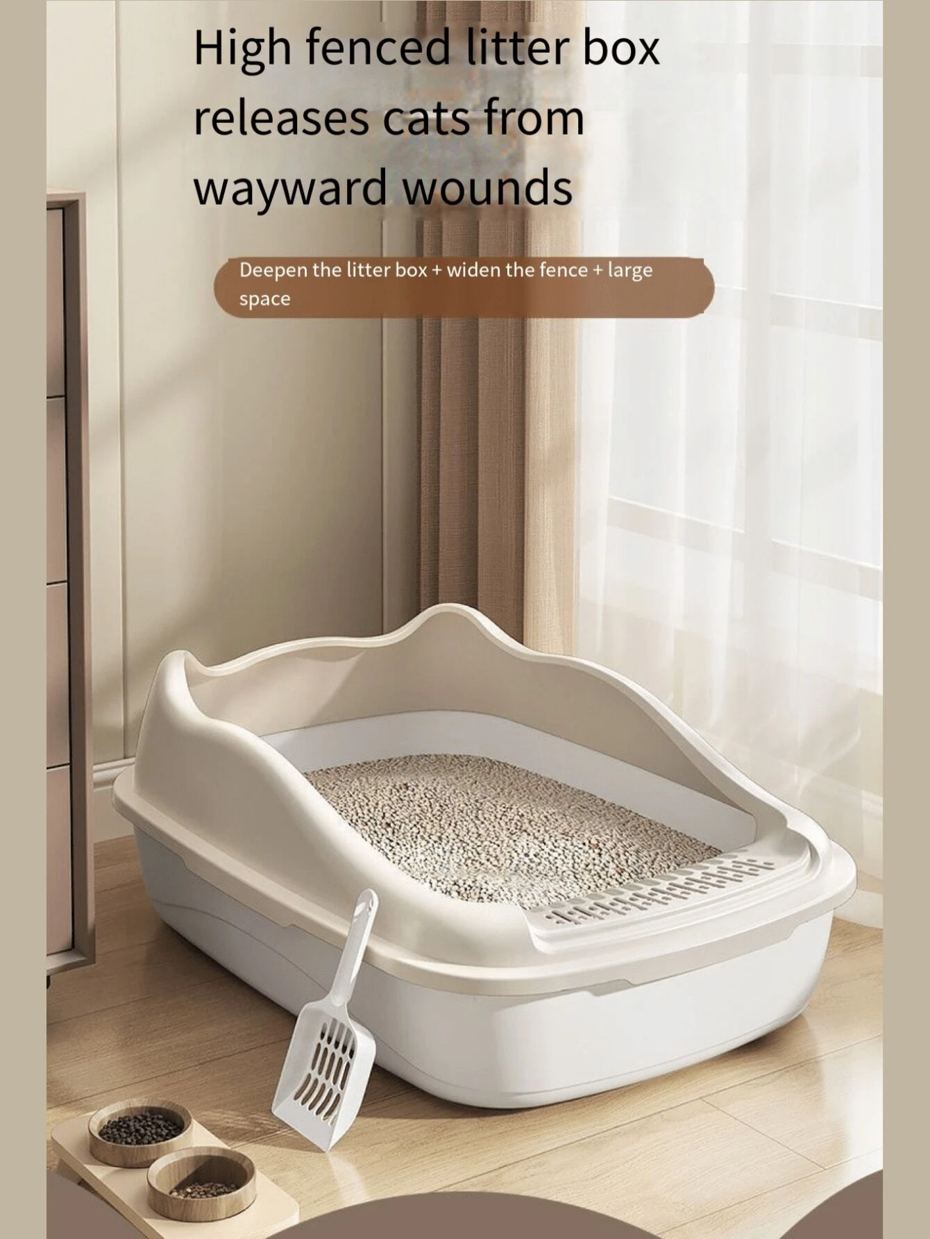 One Piece, SemiEnclosed Litter Box, Open High Fence Litter Box To