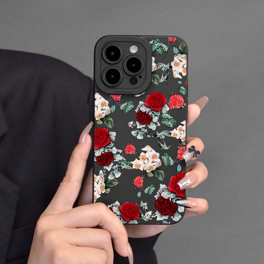 神秘紅玫瑰矽膠手機殼保護套，適用於 iPhone 15/15pro/15promax/14/13/12/11/Xsmax 系列 - 神秘紅色玫瑰 - 查看 1