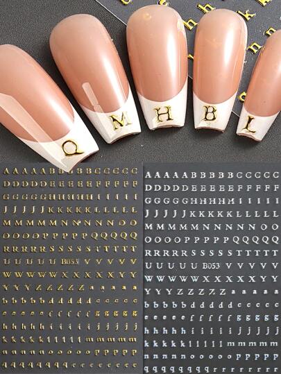 2 st/set Y2K Stil Guld Lager Metallic 3D Text Mönster Nagelklistermärken Lämplig För DIY Nagelkonst dekoration