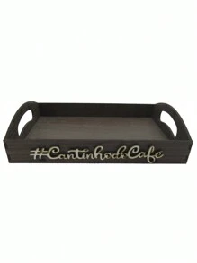 Kit 6 Xícaras Acrílica Com Bandeja Cantinho do Café MDF - Preto - Visão 5