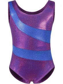 Young Girl Gymnastics Sparkly Glittering Colorful Colors Crease-Resistant Material With Lining Activewear Leotards - Purple - View 1