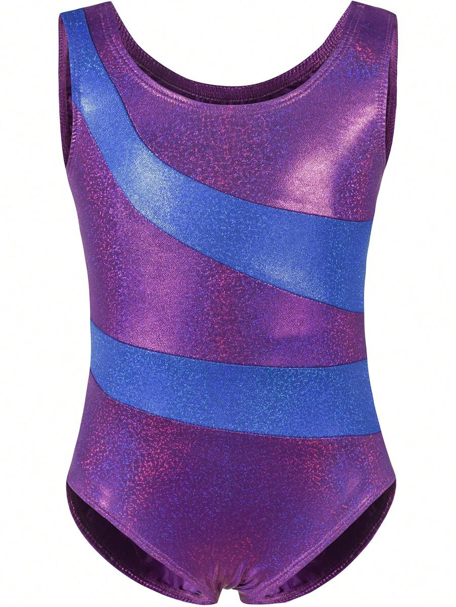 Young Girl Gymnastics Sparkly Glittering Colorful Colors Crease-Resistant Material With Lining Activewear Leotards - Purple - View 1