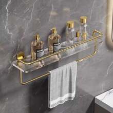 1pc Bathroom Shelf, Gold, Silver, Transparent, Acrylic Storage Rack, Cosmetic Storage Shelf, Vanity Tray Bathroom Accessories Bathroom Tools Bathroom Accessories - Gold - View 3