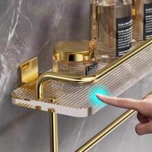 1pc Bathroom Shelf, Gold, Silver, Transparent, Acrylic Storage Rack, Cosmetic Storage Shelf, Vanity Tray Bathroom Accessories Bathroom Tools Bathroom Accessories - Gold - View 4