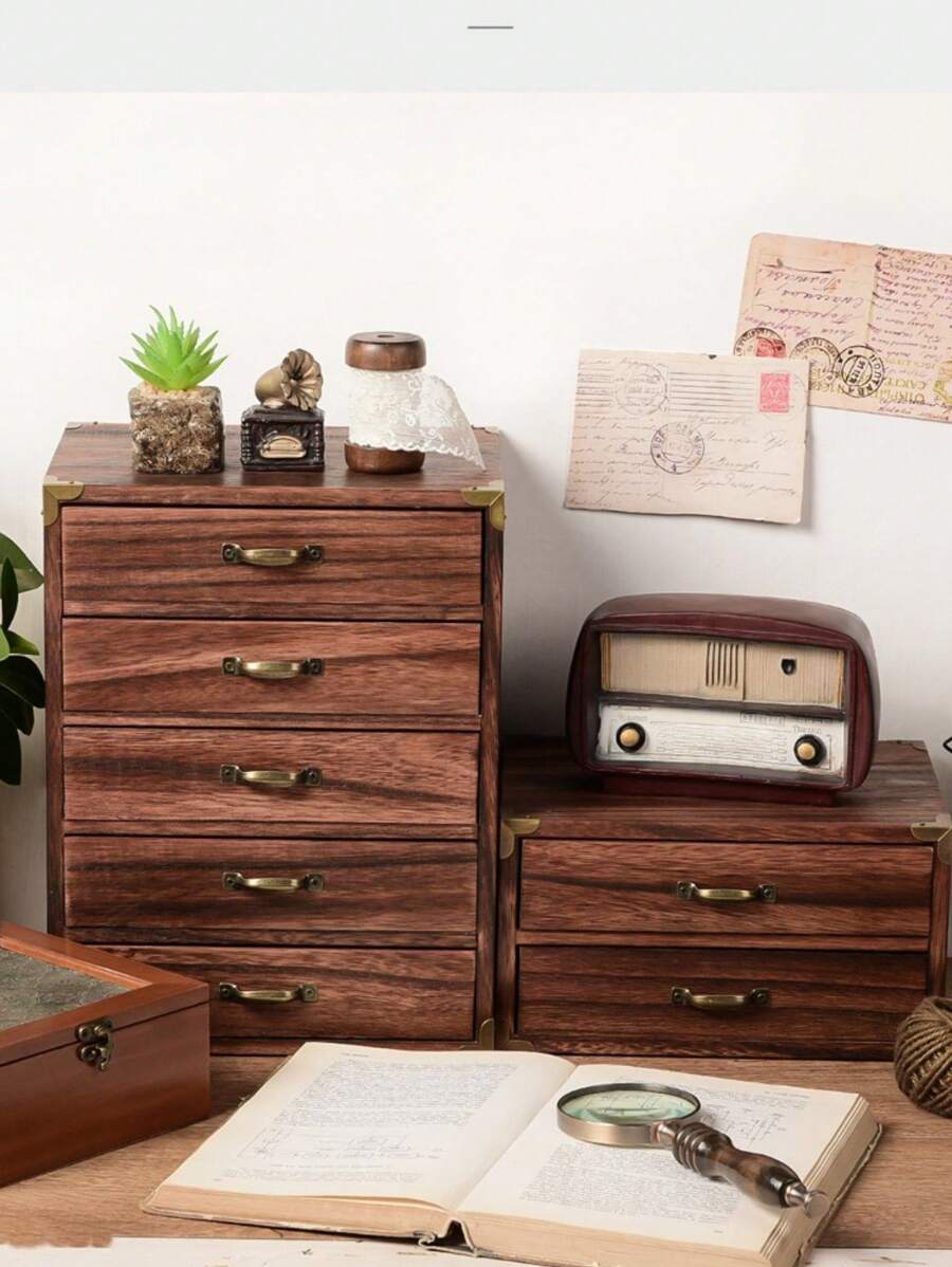 Wooden Vintage Storage Box With Glass Top And Cherry Blossom Design, 3