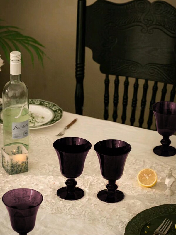 1 pieza Copa de vino tinto de vidrio morado antiguo con pie alto, copa creativa multifuncional hecha a mano