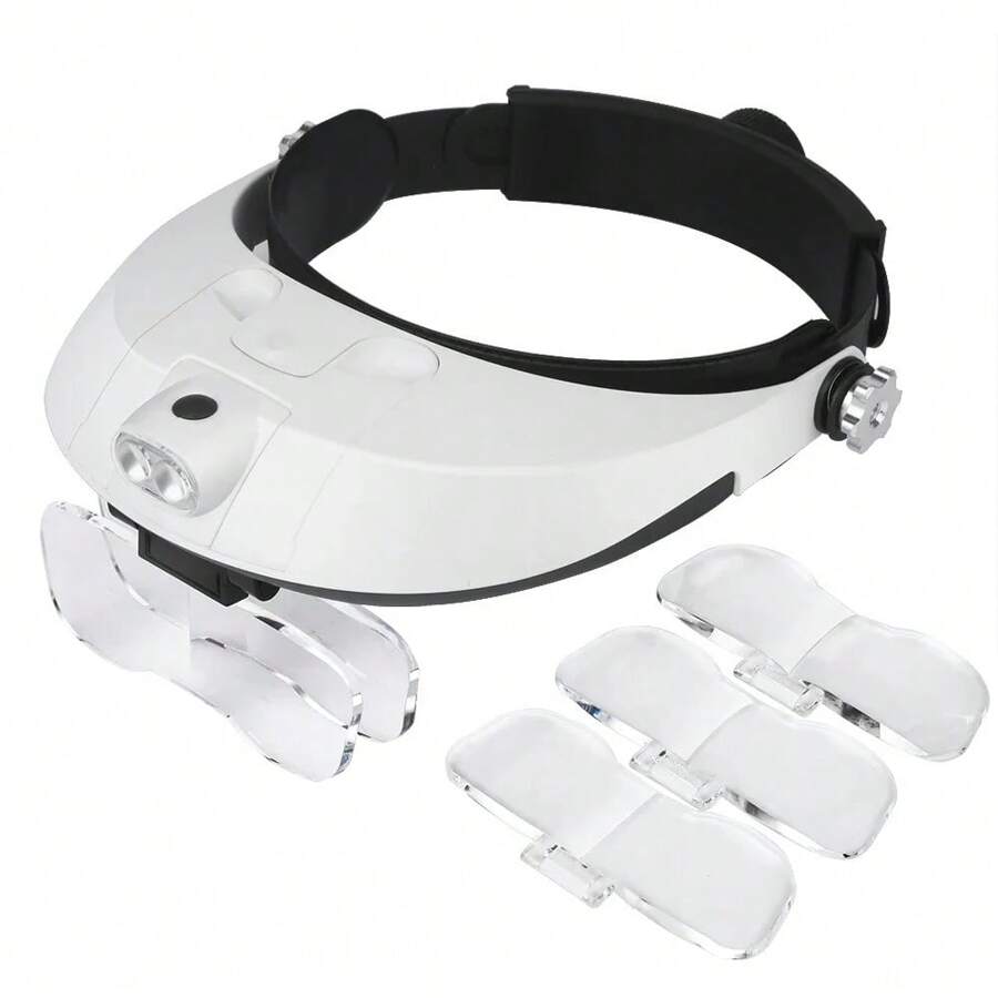 TUNGFULL Headband Magnifier Glasses, Headset Light Magnifier Glasses Repair Tools LED Magnifying Glass With Light For Elderly Reading Children Students Learning Workers Repair Circuit Tools - White - View 1