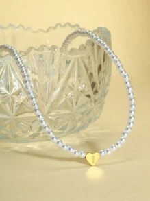 1pc Simple All-Match 26 Letters Pendant Faux Pearl Necklace, Essential For Traveling And Vacation - White - View 13