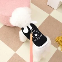 Chaleco vaquero para perros, camiseta con estampado de oso de moda y versátil, nuevo conjunto de primavera/verano con estilo princesa para perros pequeños, disfraz de transformación con orejas de conejo - Negro - Ver 8