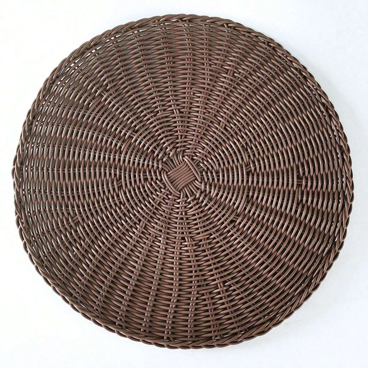 1pc Round Natural Rattan Placemat, Hand Woven Heat Insulation Placemats